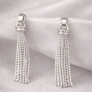 Silver Tone Pierced Tassel Earrings